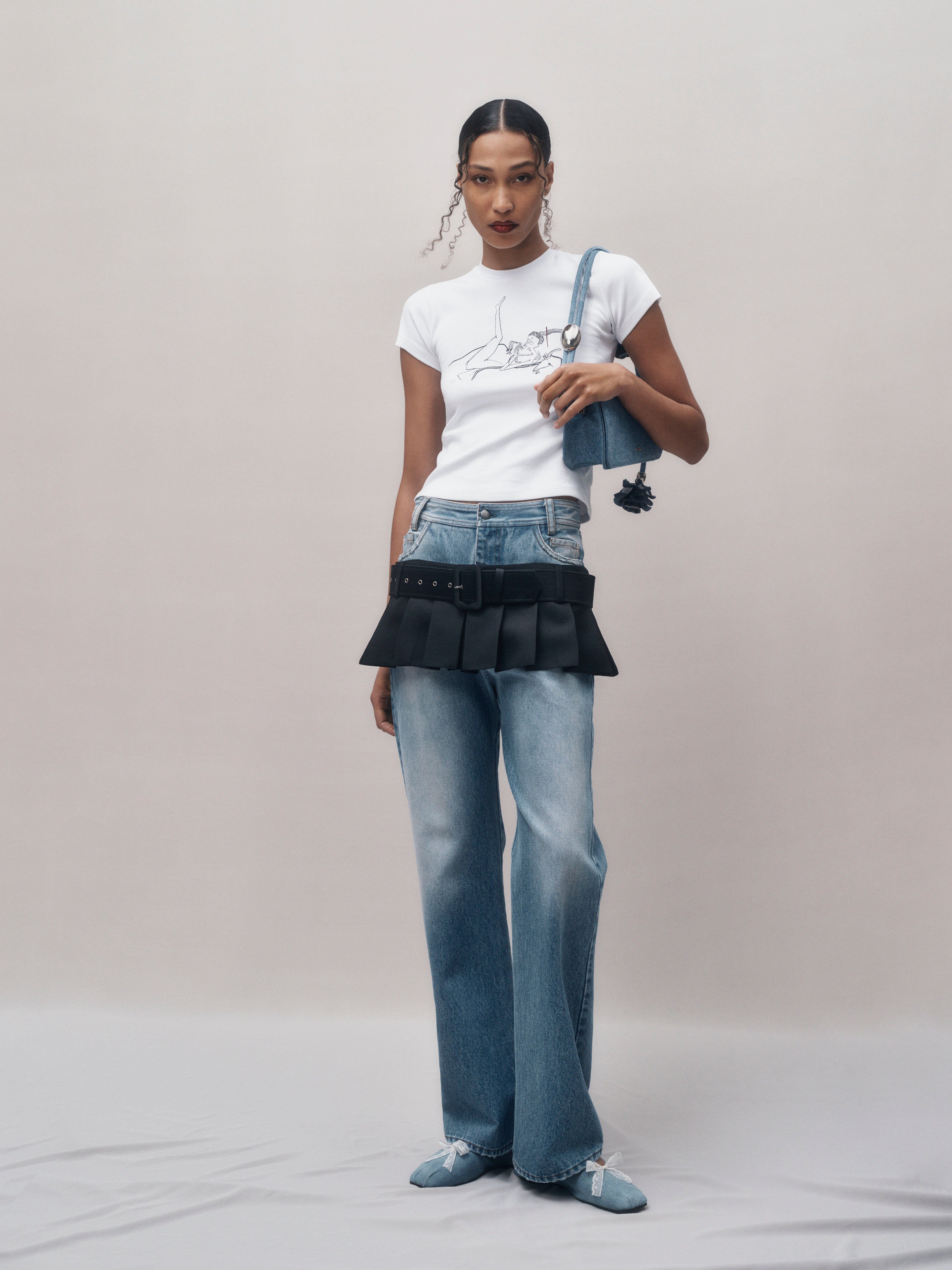 Illusion Layered Mini Skirt Jeans