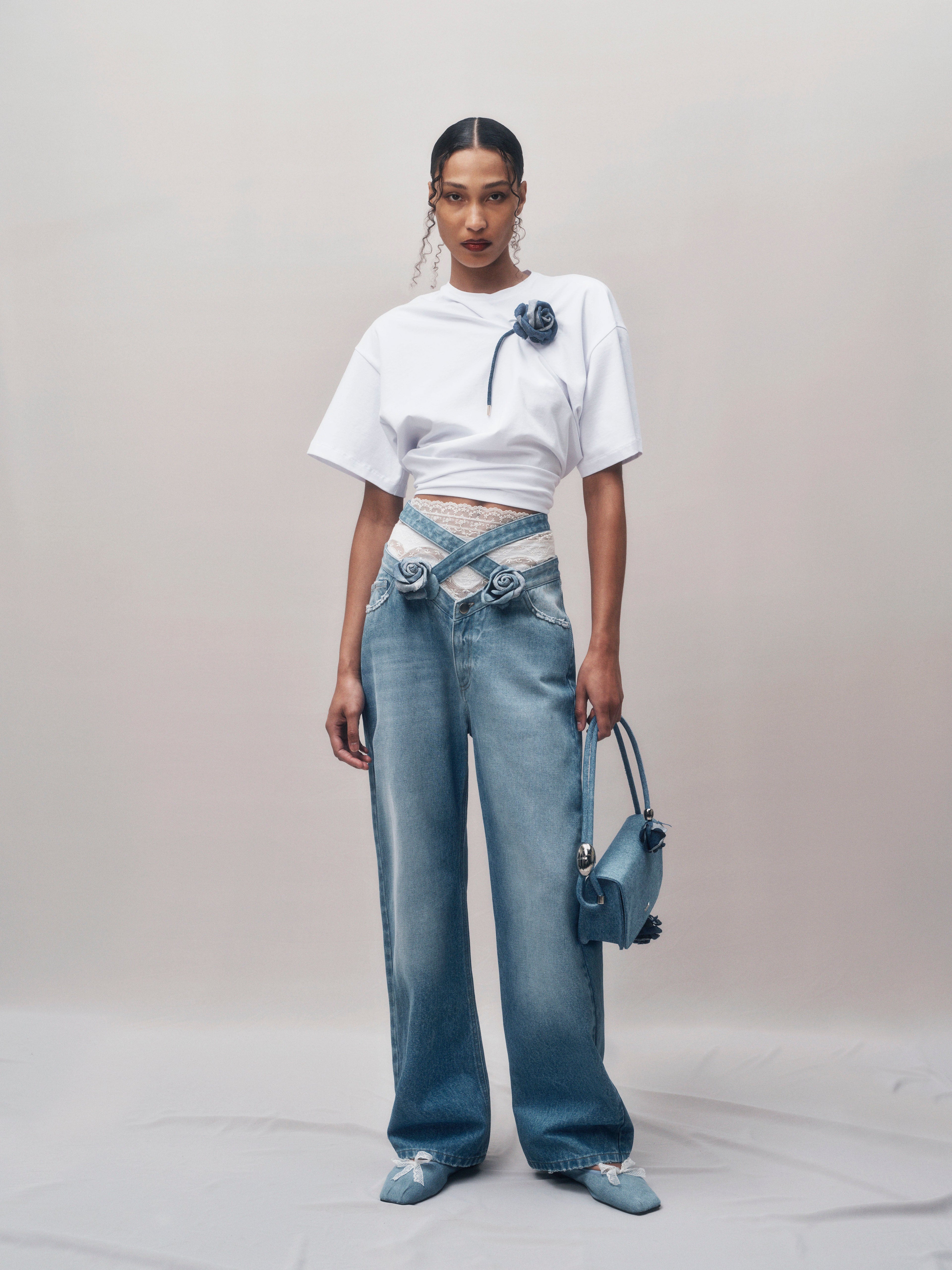 Suspended Rose Asymmetrical T-Shirt