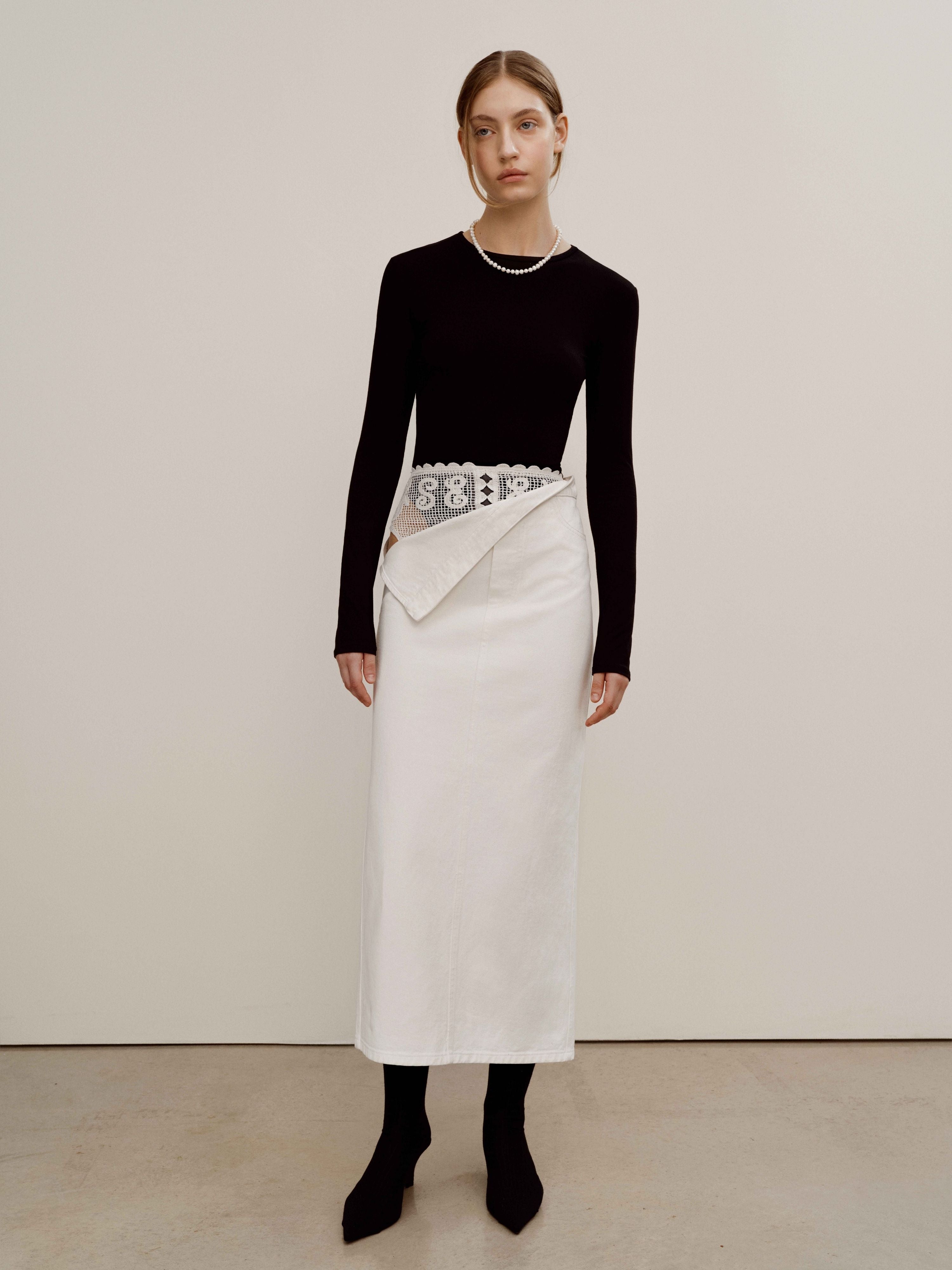 Macramé Exposé Denim Skirt