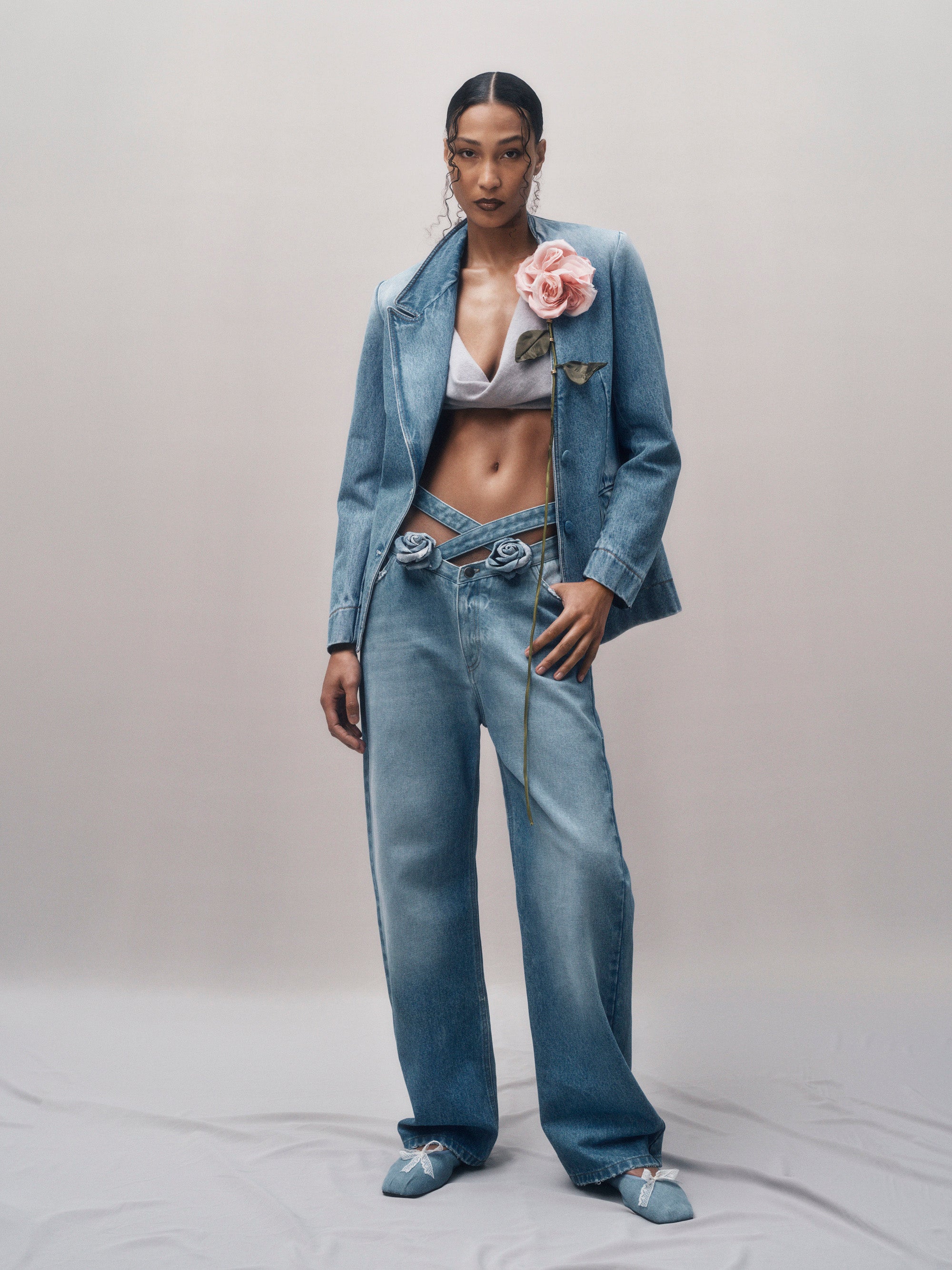 Carnivorous Rose Denim Blazer