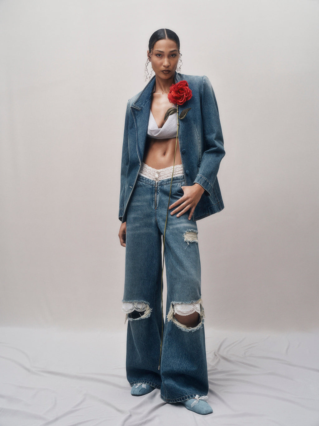 Carnivorous Rose Denim Blazer