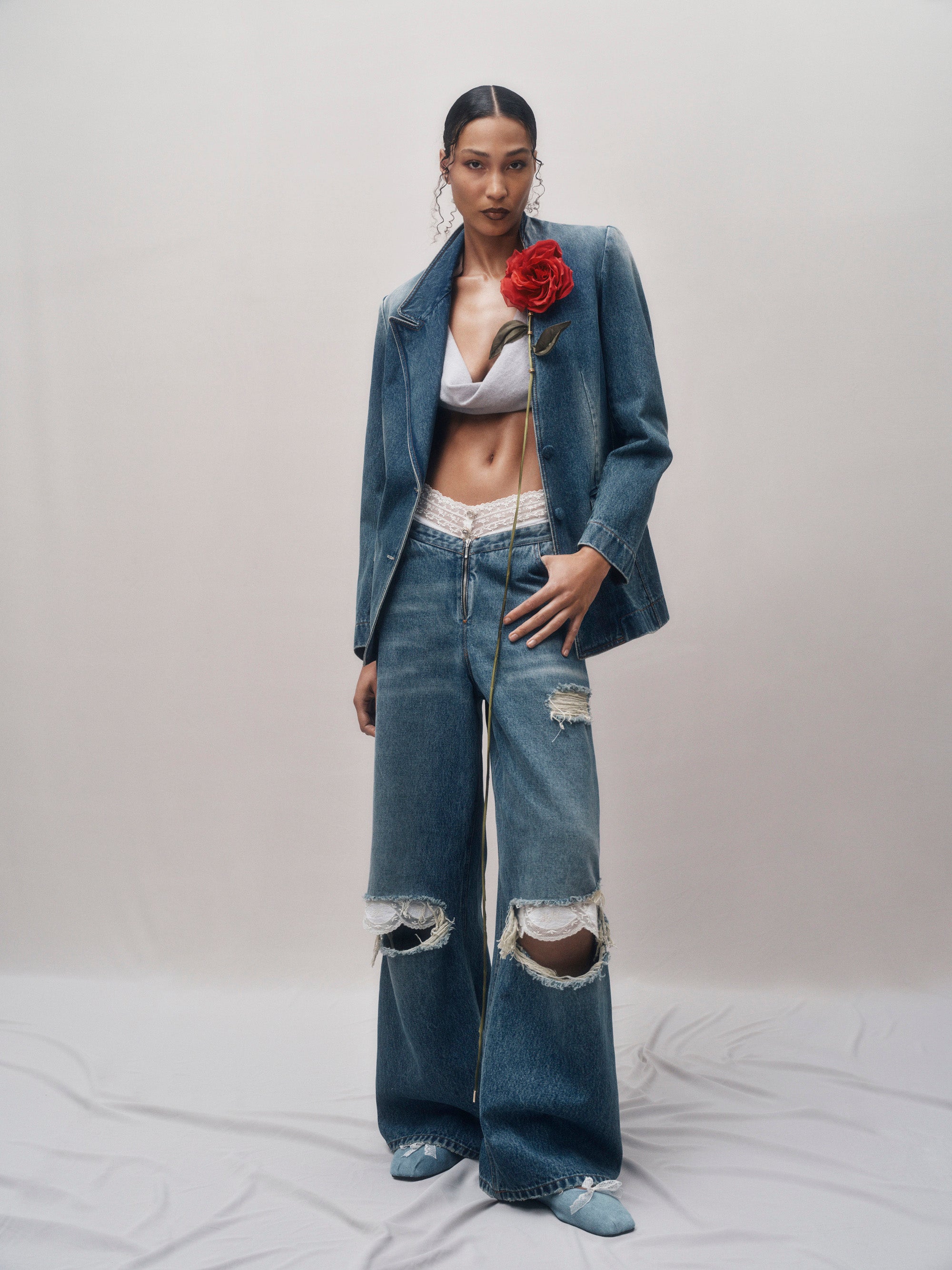 Carnivorous Rose Denim Blazer