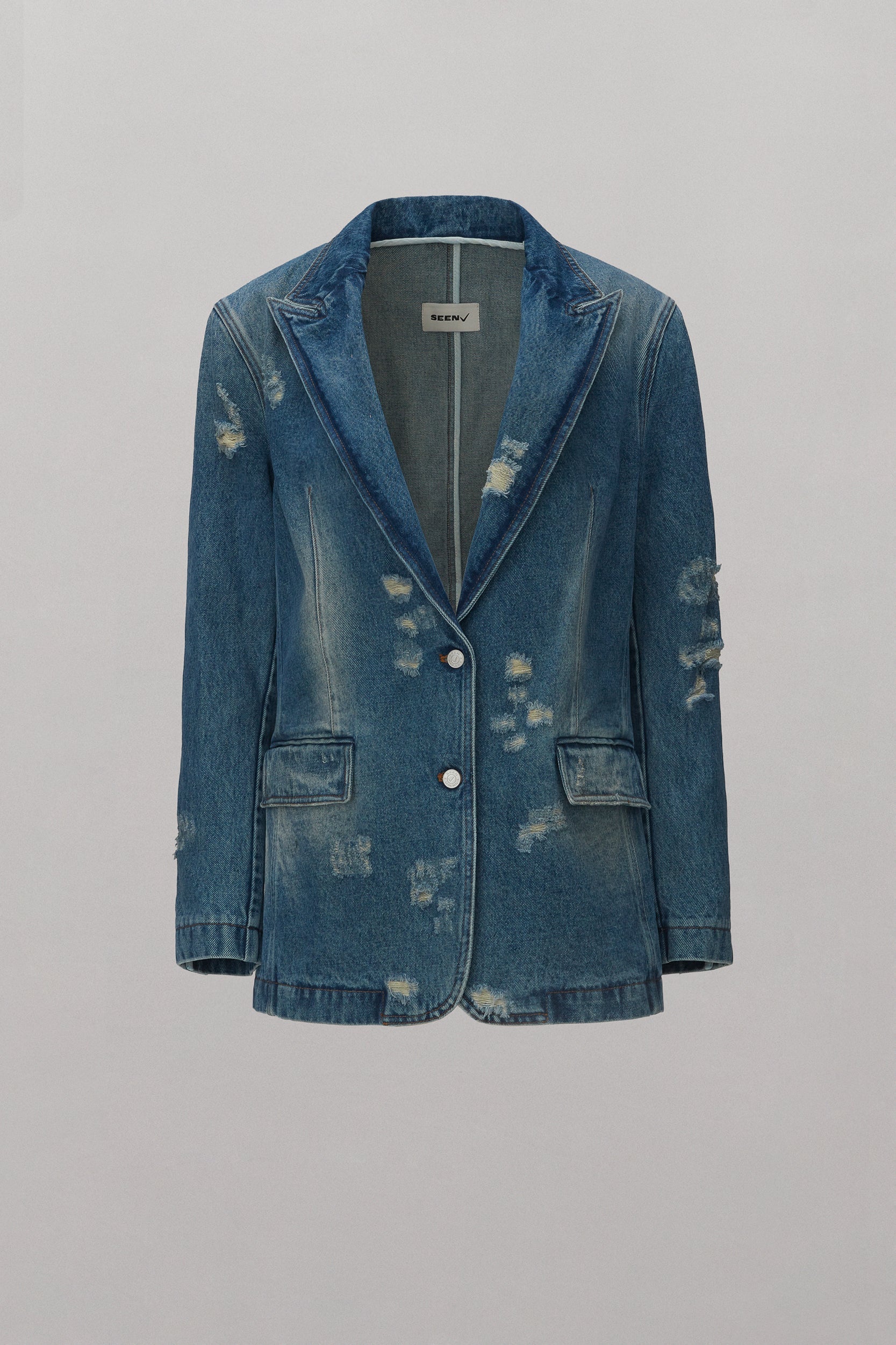 Silhouette Distressed Denim Blazer